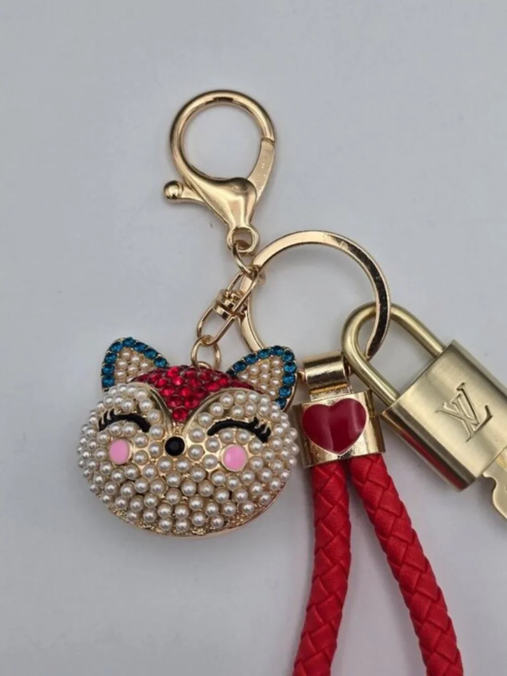 LV Gold Padlock 🔑 Authentic Louis Vuitton Charm + Unbranded Fox Head Keychain